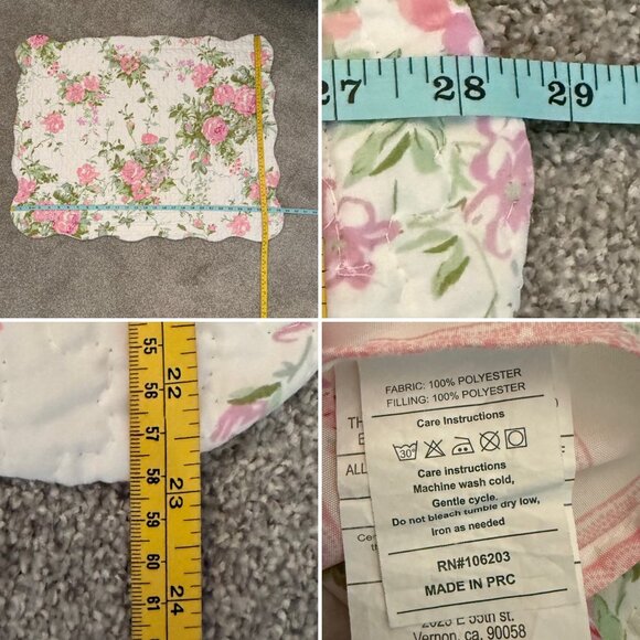 Floral Quilt Twin Full Pink Green Reversible Bedding and Pillow Sham Cottage - Picture 14 of 14